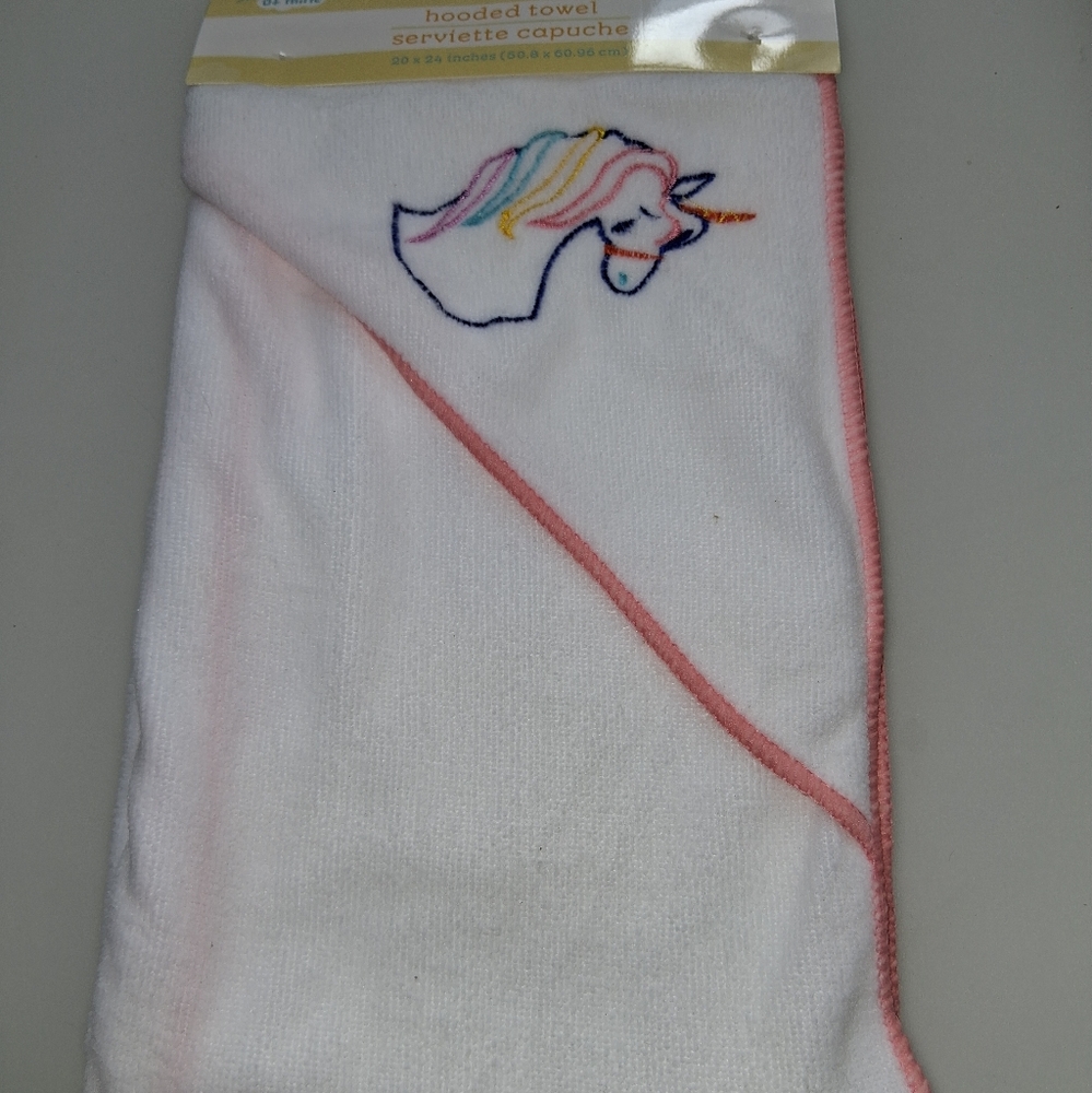 Unicorn Embroidered Kids Bath Towel - White and Pink
